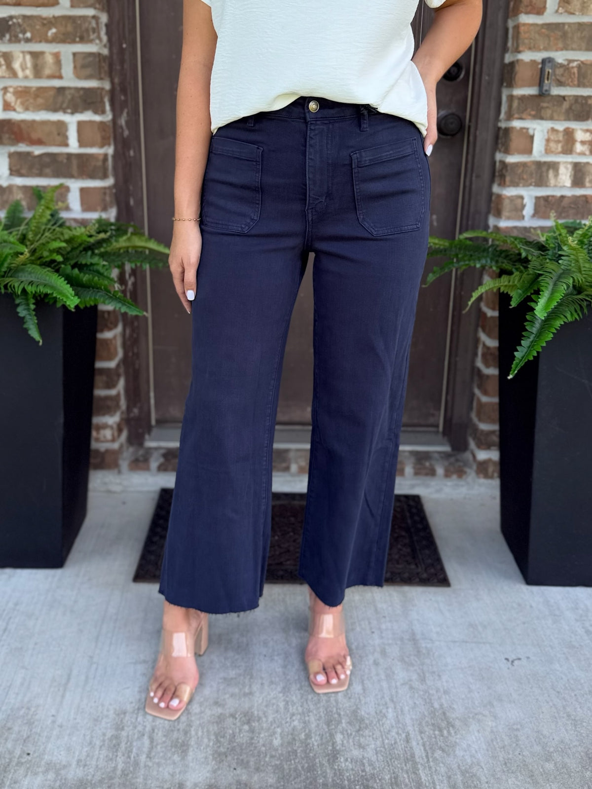 Navy High Rise Wide Leg Crop Denim