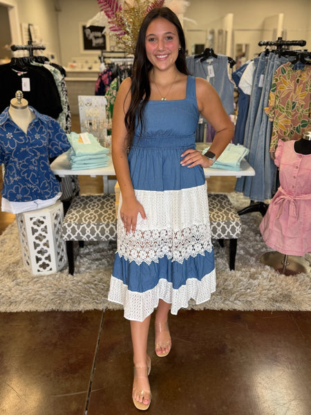 Down-Home Denim & Lace Dress
