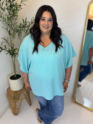 Aqua Dolman Sleeve Blouse - Plus