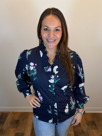 Floral Verse Button Front Blouse