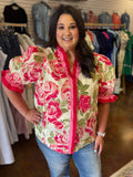 Rose Garden Ruffle Trim Top - Plus