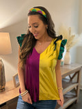 Mardi Gras Metallic Ruffle Sleeve Top