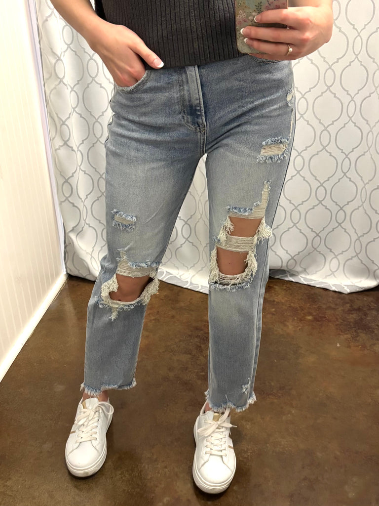 Demi Distressed Straight Leg Jean - Risen