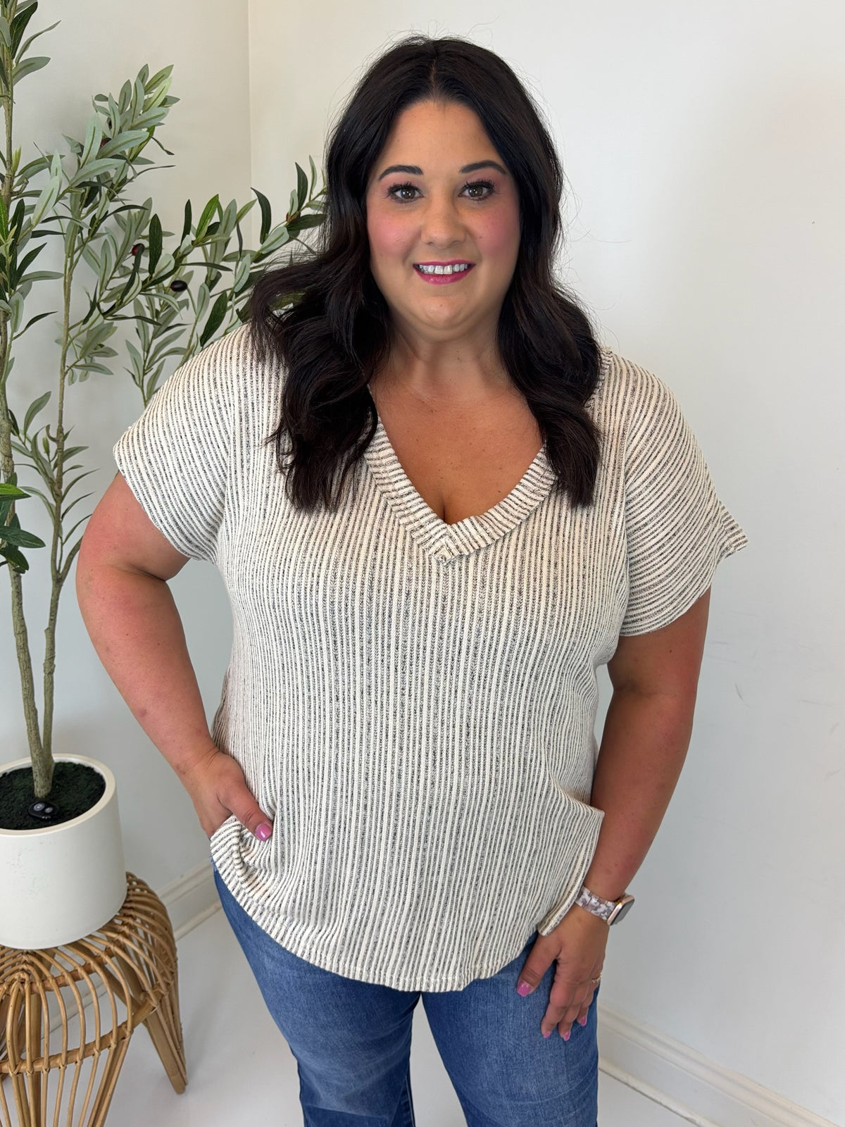 Weekend Ease V Neck Top - Plus