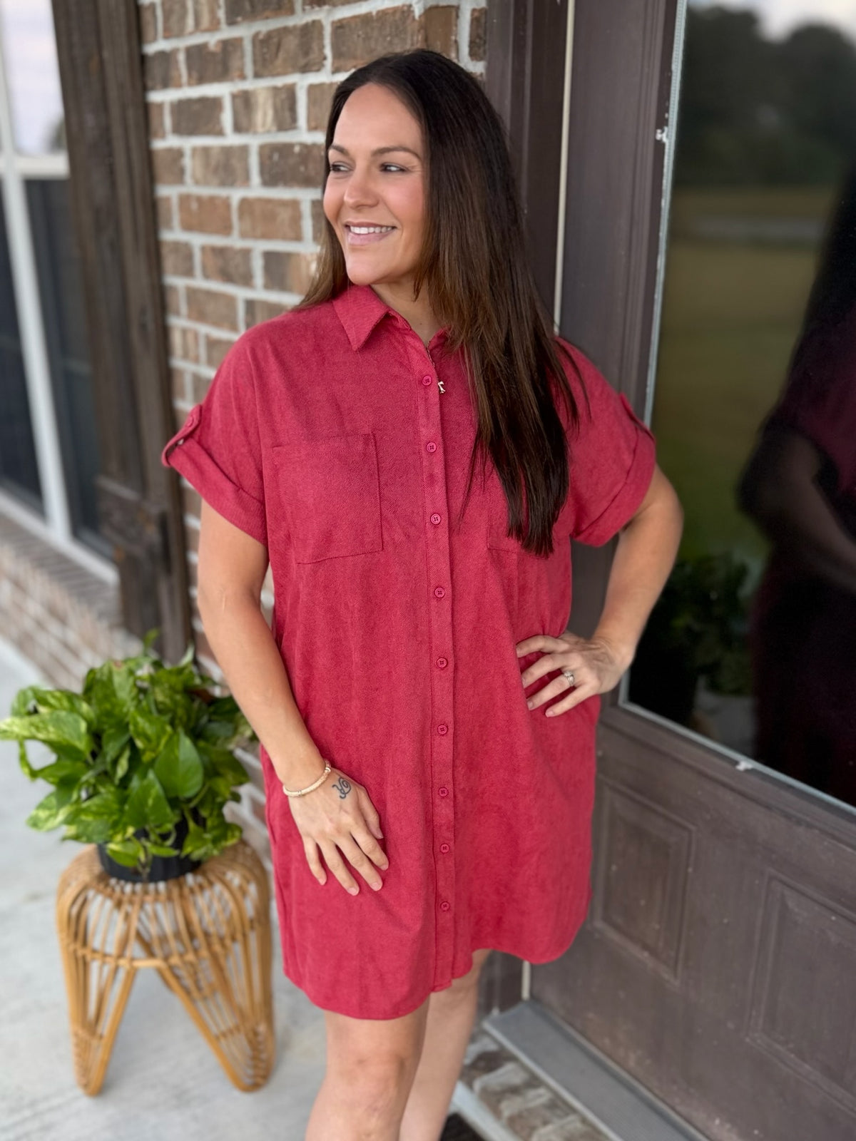 Forest Envy Shirt Dress - Marsala