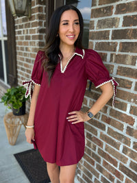 Wine & Whimsy Puff Sleeve Dress