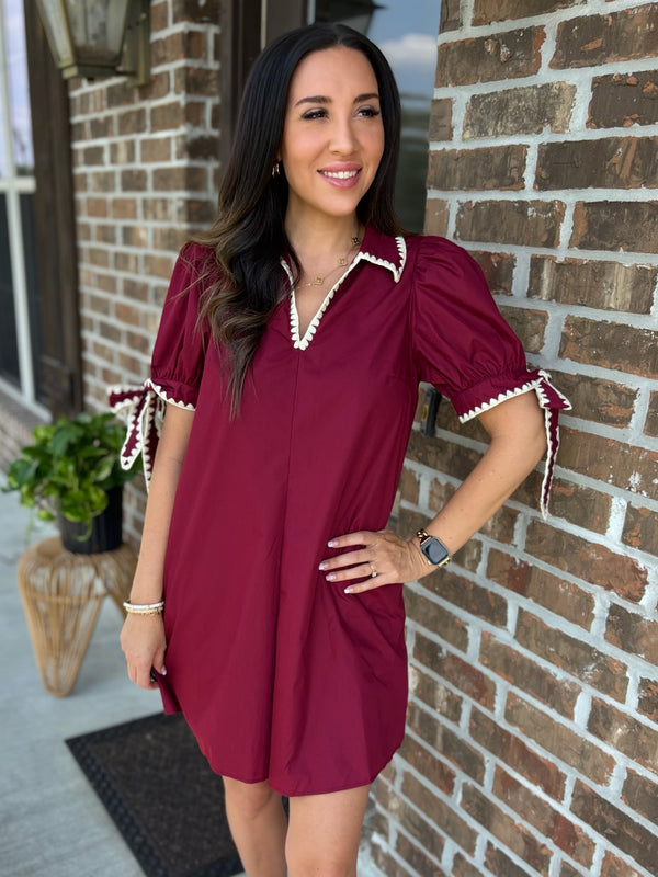 Wine & Whimsy Puff Sleeve Dress