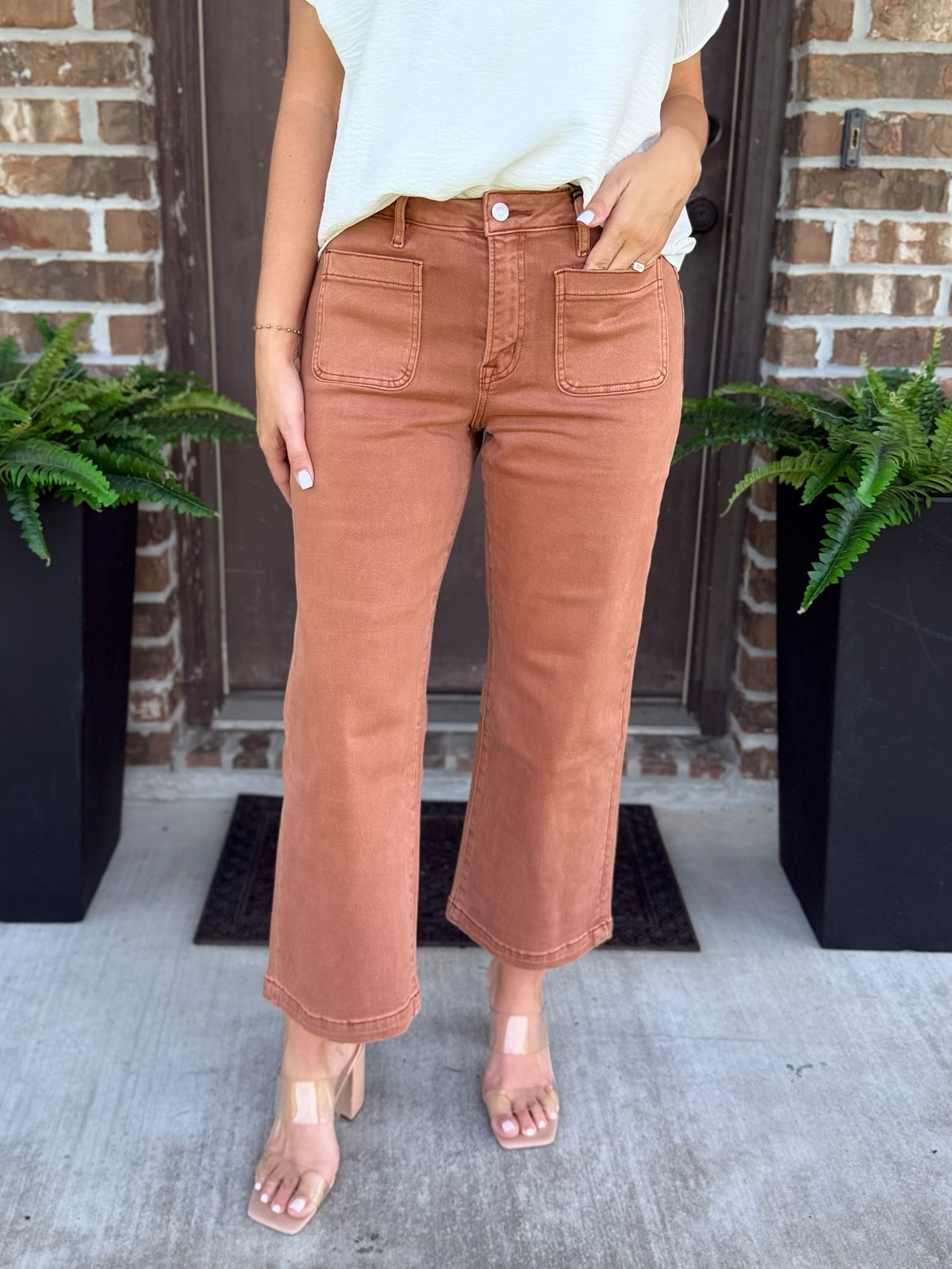 Chestnut High Rise Crop Wide Leg Jean