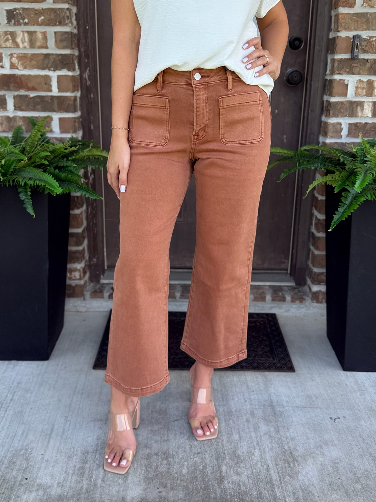 Chestnut High Rise Crop Wide Leg Jean