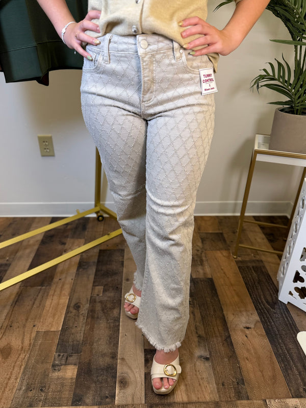 Diamond Texture Tummy Control Ankle Straight Pant - Risen