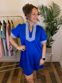 Blue Ribbon Puff Sleeve Dress