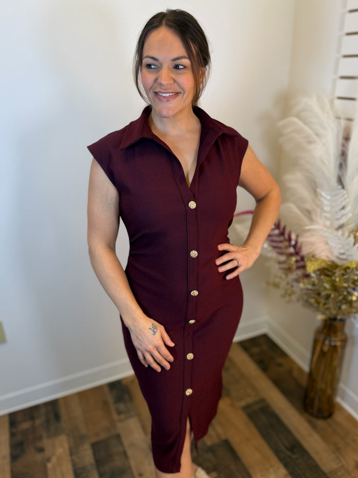 Wine Night Button Front Dress