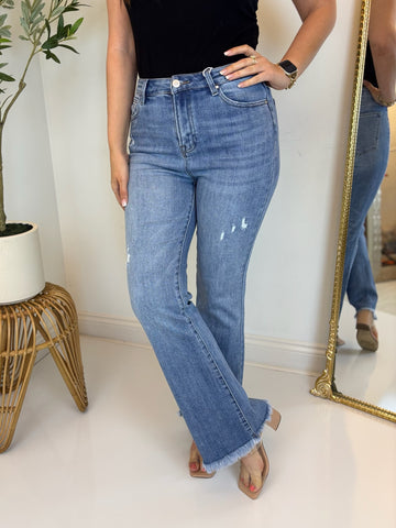 Victoria Vintage Frayed Bootcut Jean - Risen