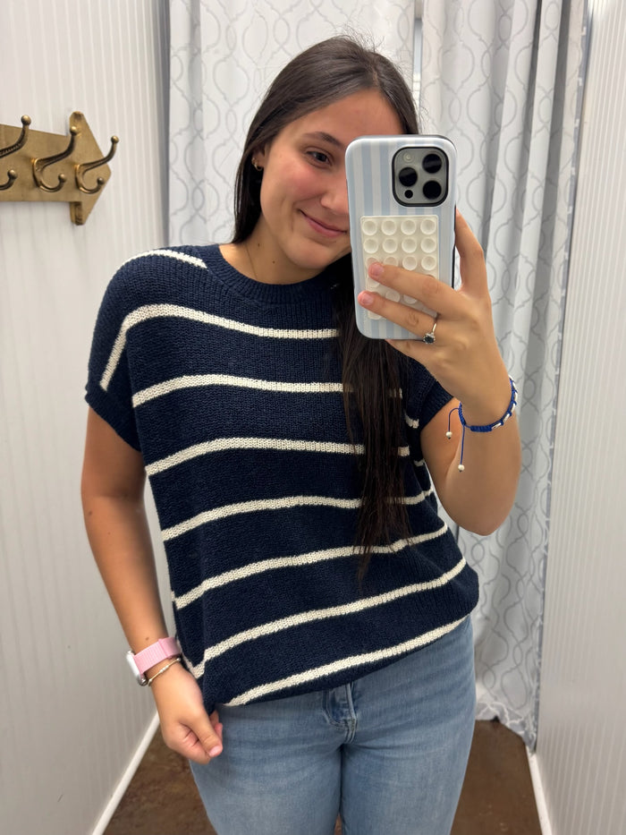Stella Striped Knit Top - Navy