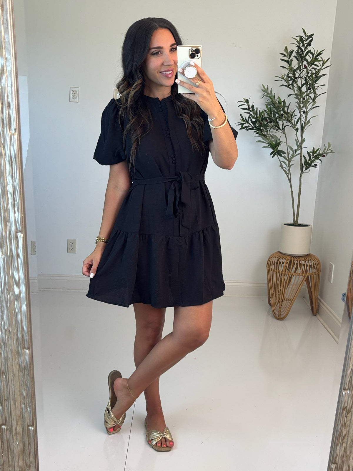 Noir Button Front Dress