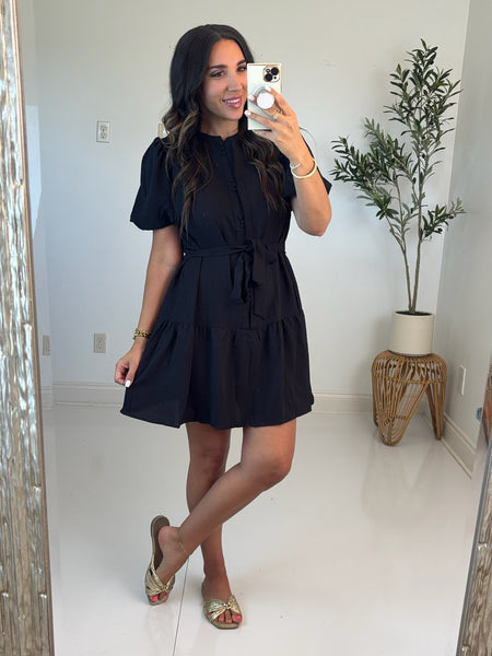 Noir Button Front Dress