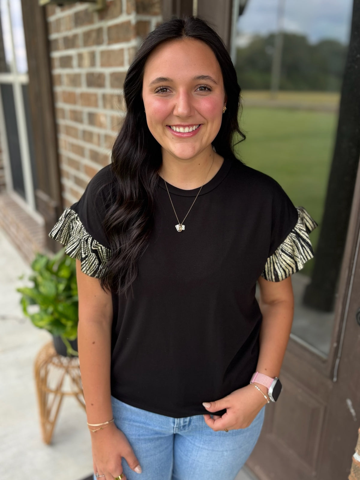 Gilded Glam Ruffle Sleeve Top