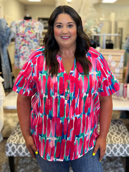 Thoughts of Hue Brush Stroke Print Top