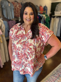 Strawberry Sangria Split Neck Top - Plus