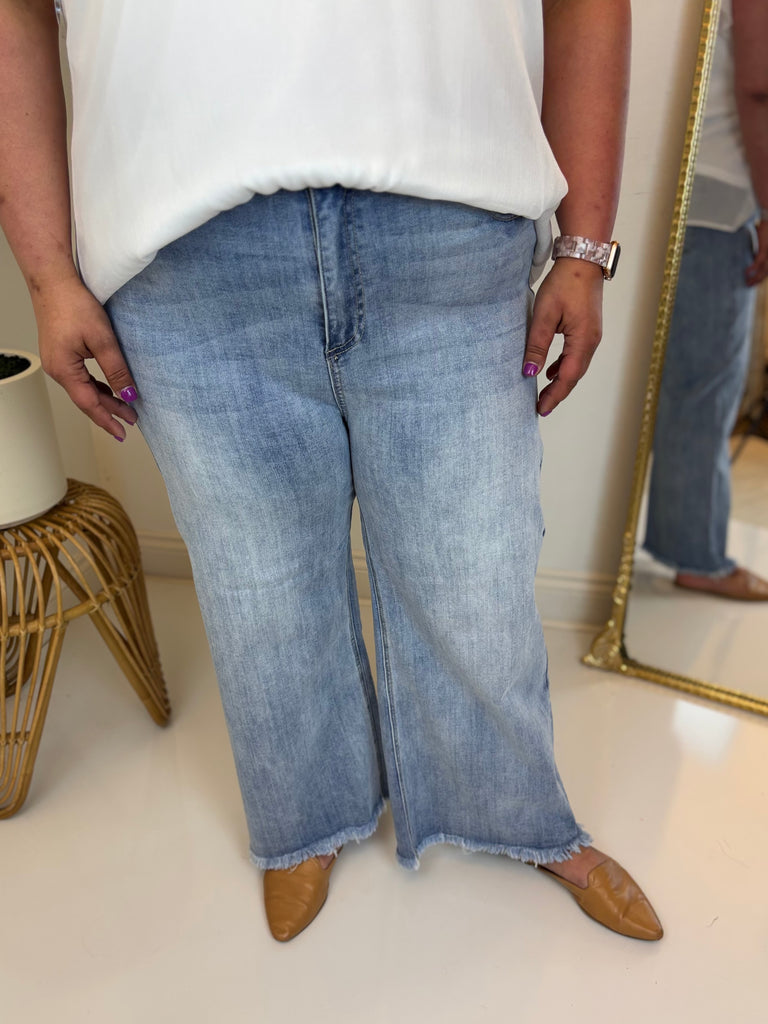 Faith Frayed Wide Leg Denim - Risen (Plus)