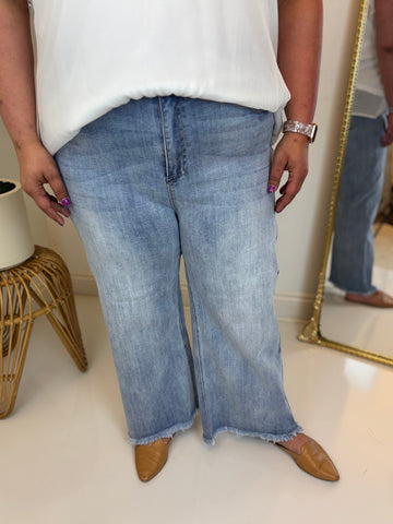Faith Frayed Wide Leg Denim - Risen (Plus)