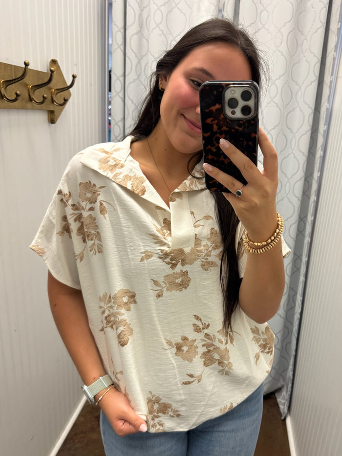 Skies are Blue Floral Top - Mocha
