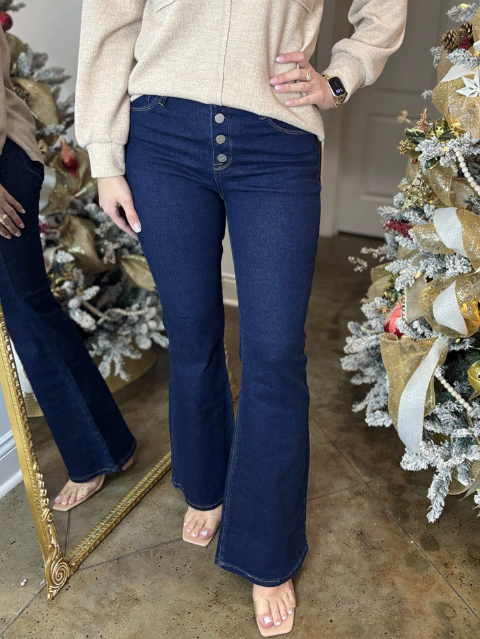 Frankie Button Front Flare Jean - Risen