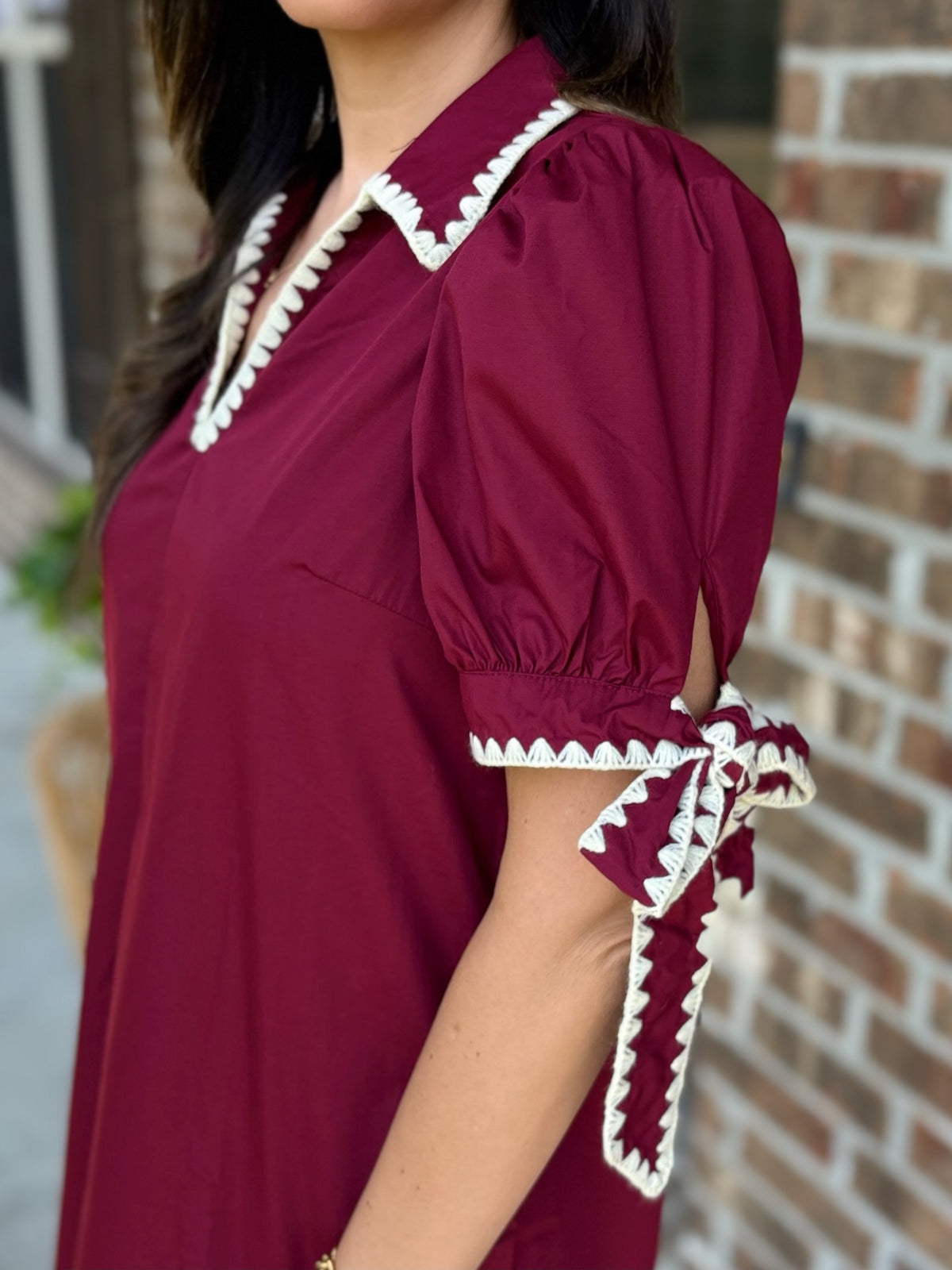 Wine & Whimsy Puff Sleeve Dress