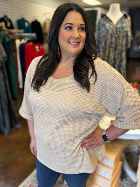 Taupe Waffle Knit Top - Plus
