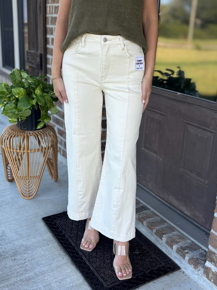 Cream High Ride Crop Wide Denim - Risen