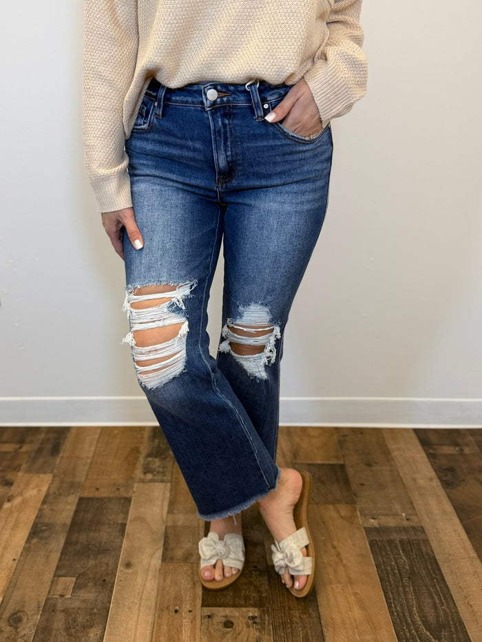 Maisie Distressed Crop Flare Jean - Risen
