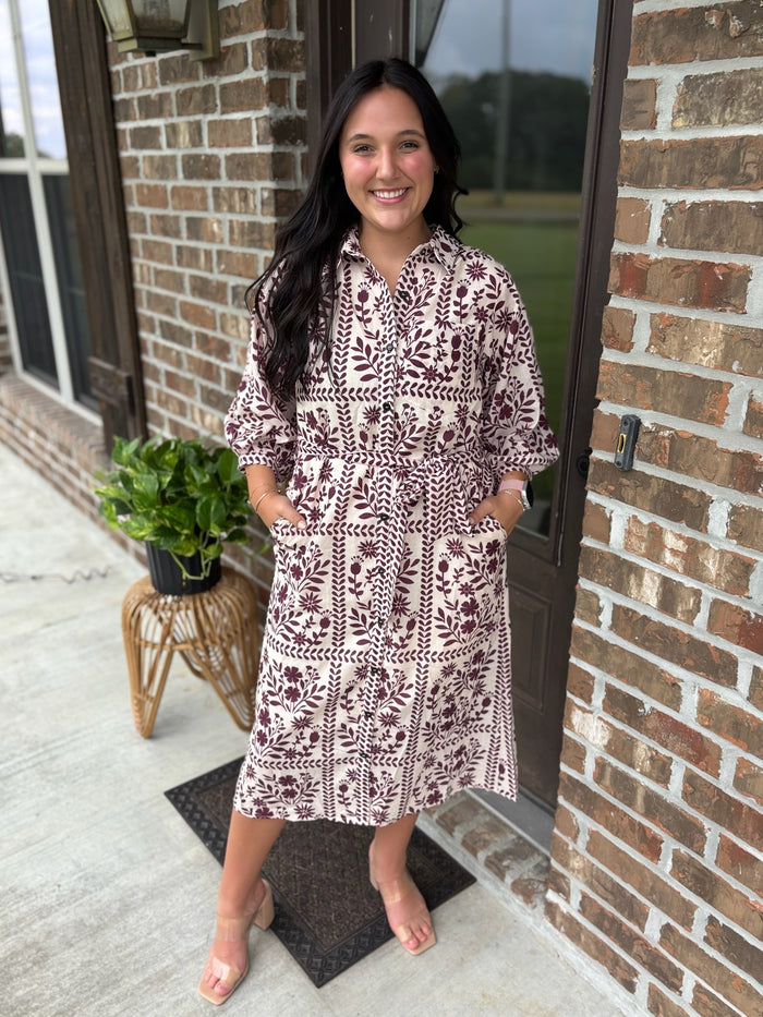 Wild Vine Button Front Dress