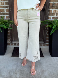 Ensley Tummy Control Crop Wide Eyelet Hem Jean - Risen (Almond)