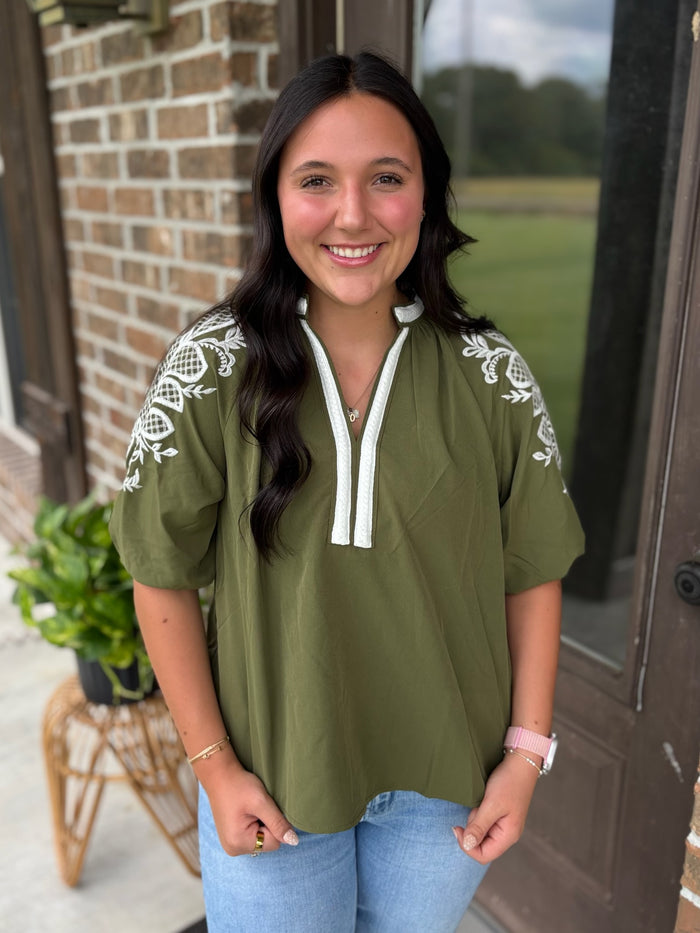 Warm Welcome Embroidered Top