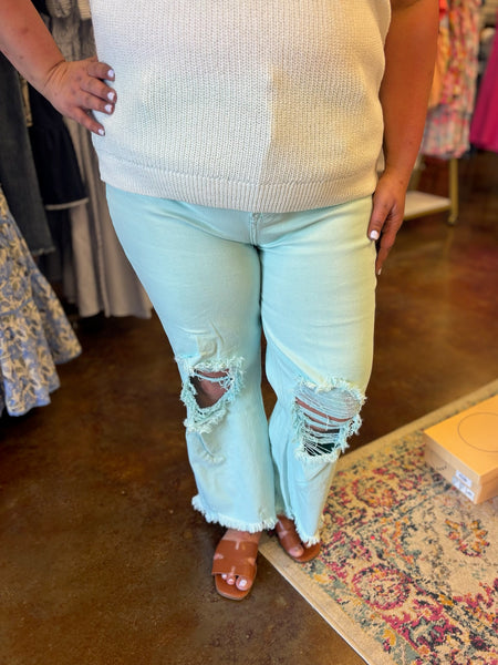 Mint Distressed Straight Leg Jean - Risen (Plus)