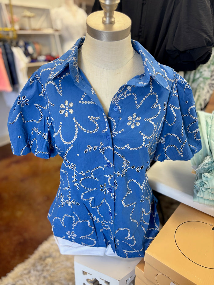 Ocean Bloom Button Front Top