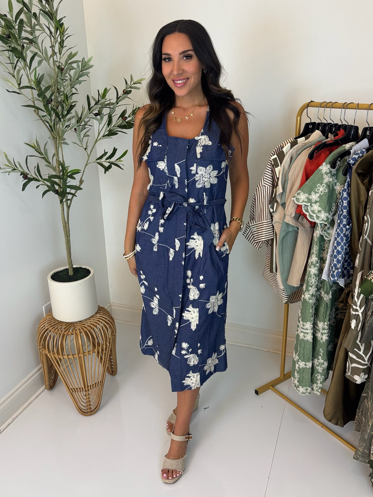 Midnight Blooms Midi Dress