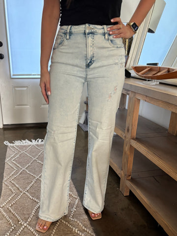 Edna Acid Wash Wide Leg Jean - Risen