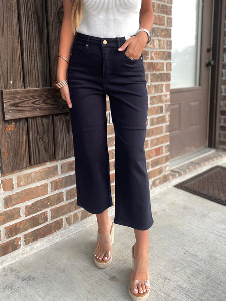 Navy Wide Crop Tummy Control Jeans - Judy Blue – Beau Lane Boutique