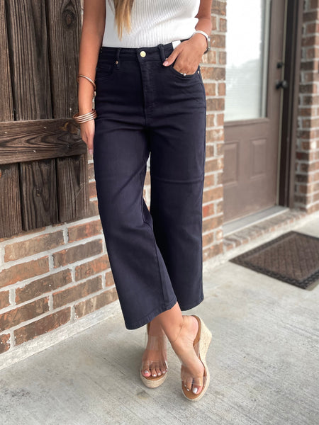 Navy Wide Crop Tummy Control Jeans - Judy Blue