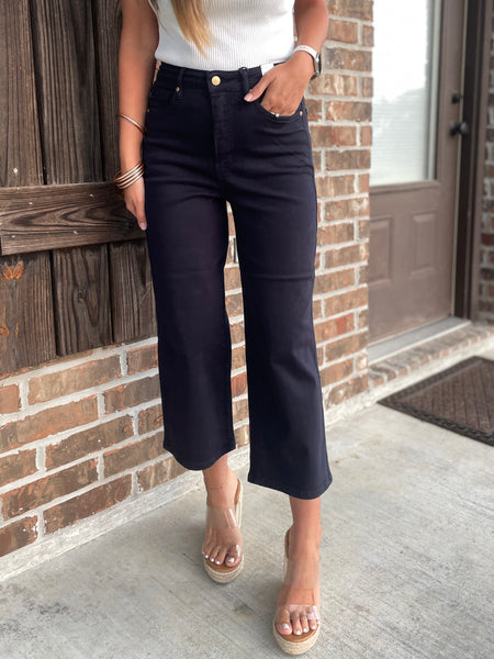 Navy Wide Crop Tummy Control Jeans - Judy Blue