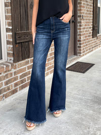 Jonie High Rise Frayed Hem Flare Jean - Risen