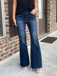 Jonie High Rise Frayed Hem Flare Jean - Risen