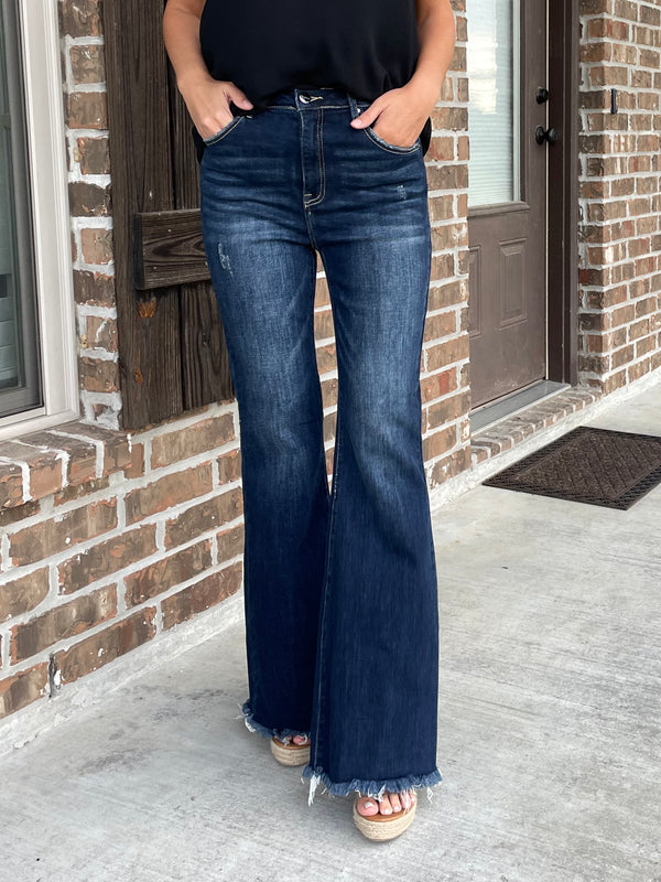 Jonie High Rise Frayed Hem Flare Jean - Risen
