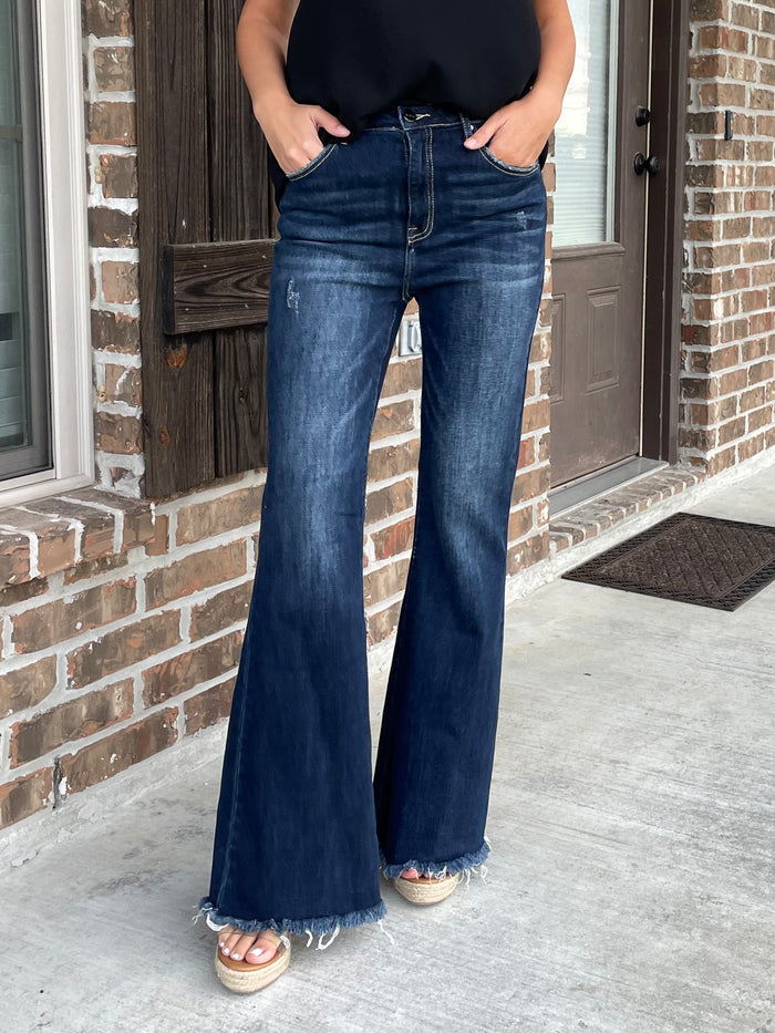 Jonie High Rise Frayed Hem Flare Jean - Risen