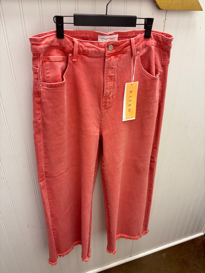 Tatum Peach Tummy Control Wide Leg Crop Jean - Risen (Plus)
