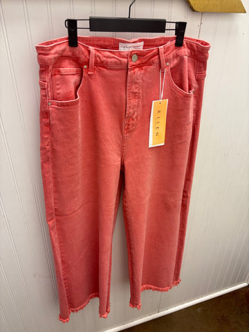 Tatum Peach Tummy Control Wide Leg Crop Jean - Risen (Plus)