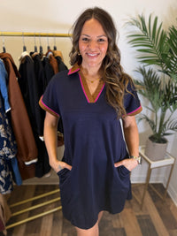First Class Shift Dress - Navy