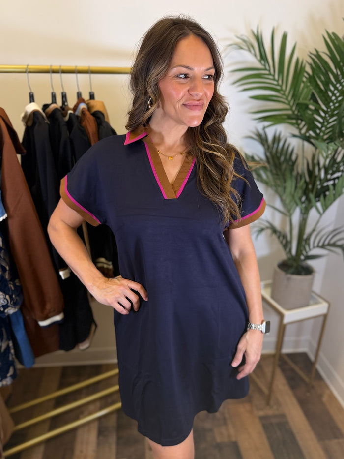First Class Shift Dress - Navy