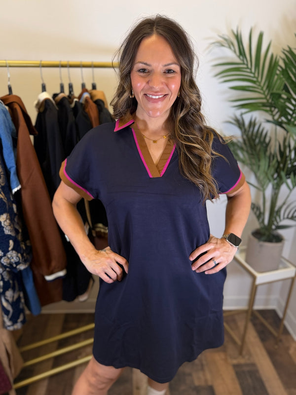 First Class Shift Dress - Navy